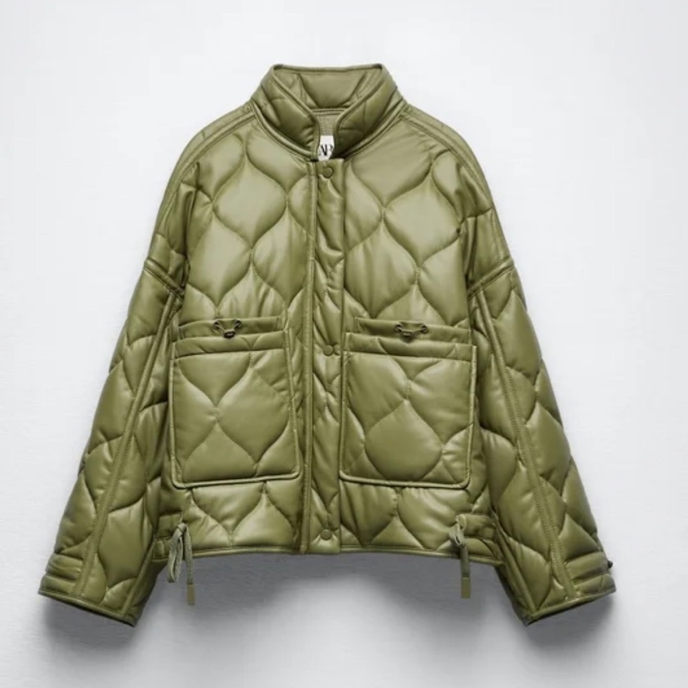 Zara oversized faux leather puffer jacket